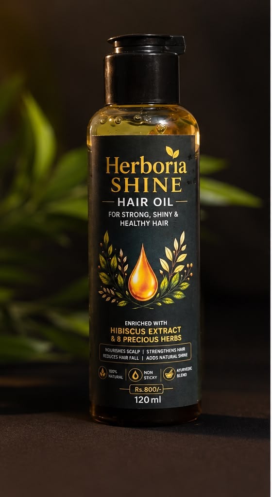 Herboria Shine sun-infused herbal hair oil bottle